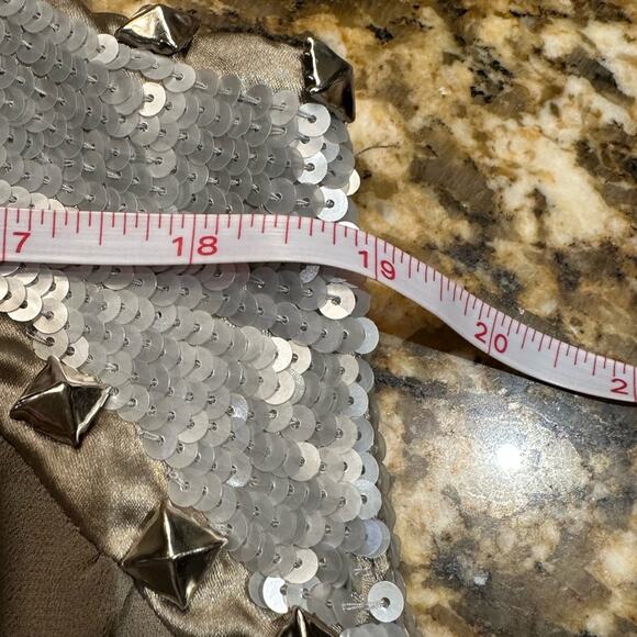 Boston Proper Taupe And Sequin Neck Tunic Tie Waist Top Womens Medium - Picture 8 of 8